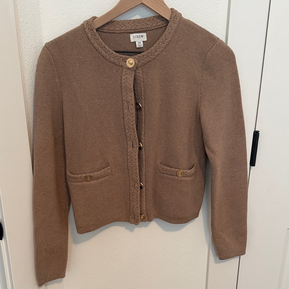 J. Crew Tan Braided-Trim Button Cardigan